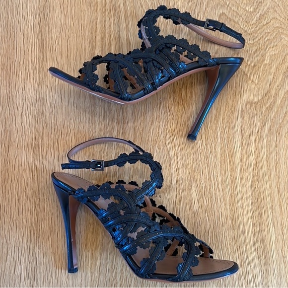 Alaia Shoes - Alaia Paris Black Floral Laser Cut Ankle Strap Sandals Size 39